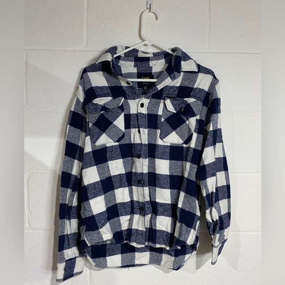 Blue and White Plaid Button-Up Shirt medium - Picture 1 of 4